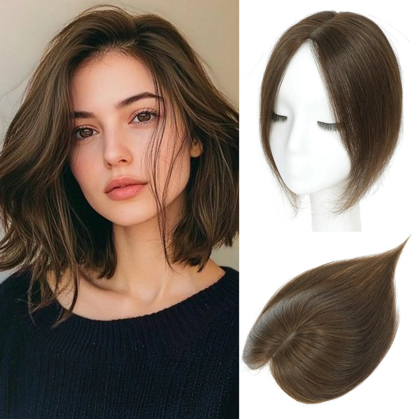 10-Inch Human Hair Topper for Thinning Crown – 8 × 12 cm Lace Base