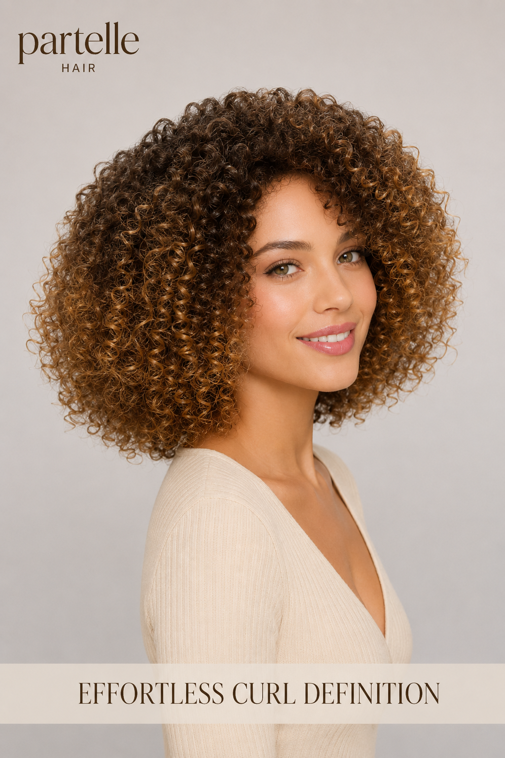 Short Curly Synthetic Wig – Honey Brown Ombre, Glueless Comfort Cap