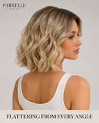 30cm Rooted Blonde Synthetic Bob Wig – Center Part, Soft Waves