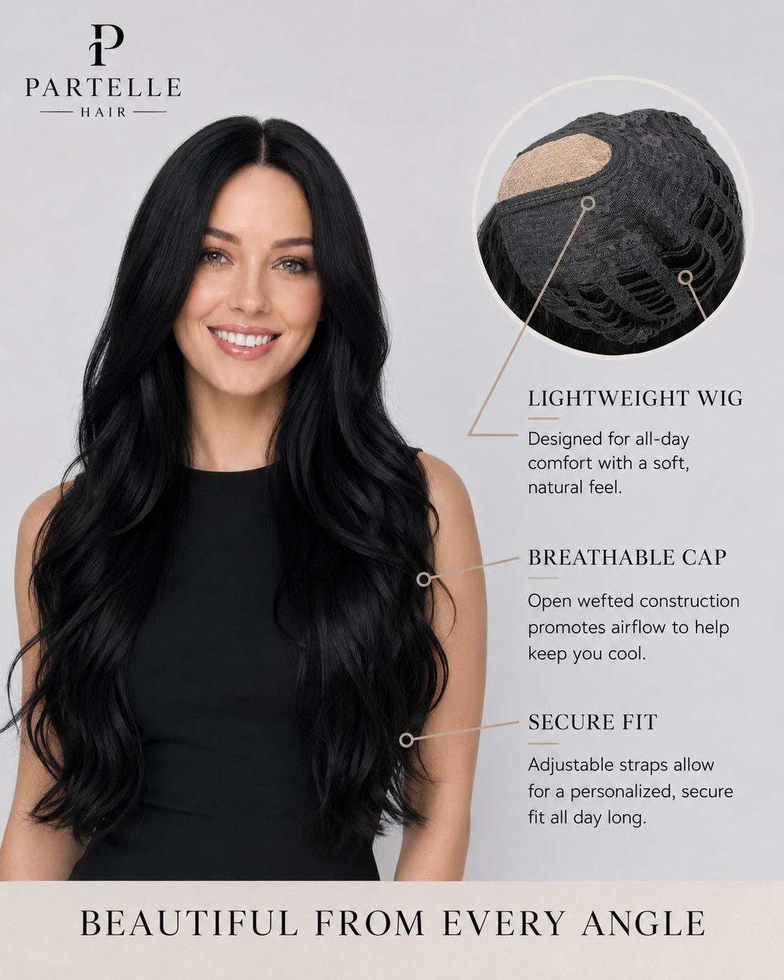 Extra-Long Black Synthetic Wig – 70cm, Center Part & Soft Layers