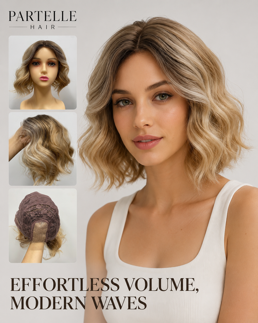 30cm Rooted Blonde Synthetic Bob Wig – Center Part, Soft Waves