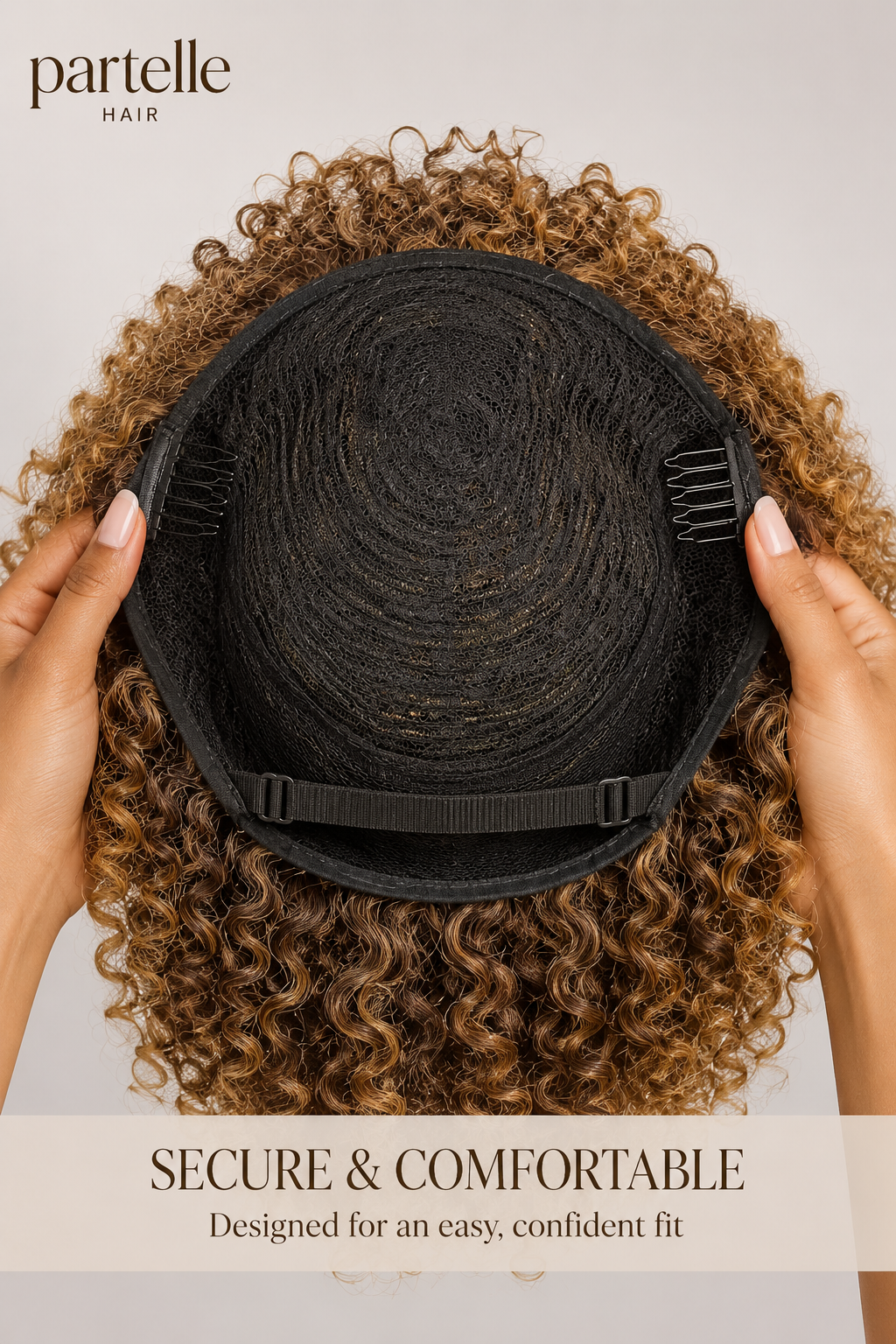 Short Curly Synthetic Wig – Honey Brown Ombre, Glueless Comfort Cap