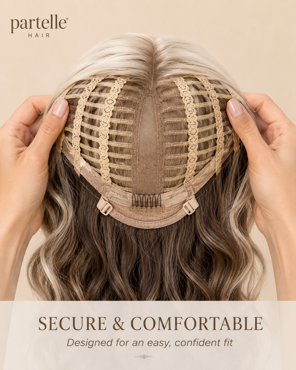 Long Two-Tone Wavy Wig – Icy Blonde & Mocha Brown, Center Part