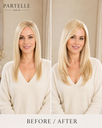 Topper per capelli in fibra resistente al calore con pizzo frontale e monofilamento superiore – Pizzo frontale, riga libera
