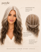 Long Two-Tone Wavy Wig – Icy Blonde & Mocha Brown, Center Part