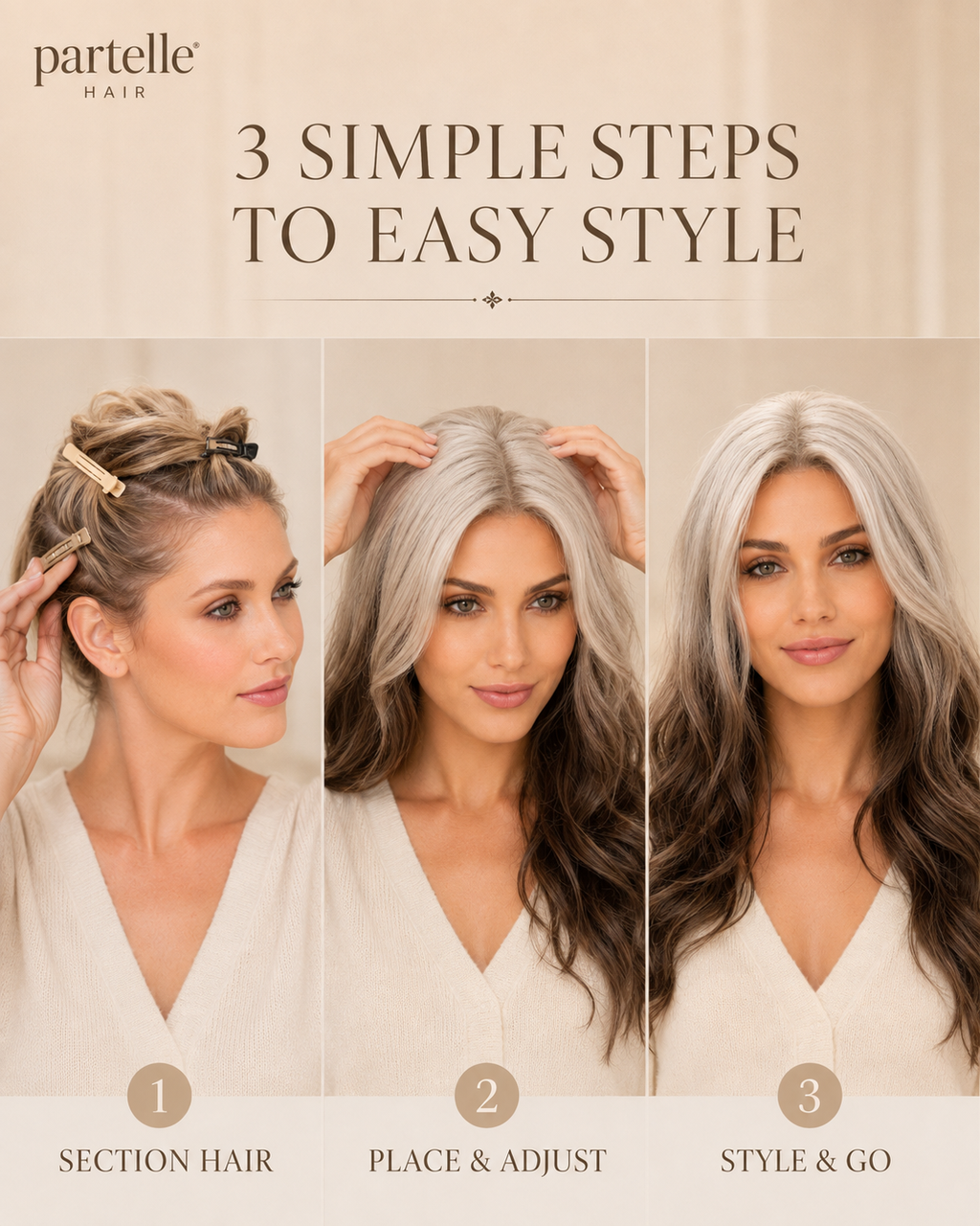 Long Two-Tone Wavy Wig – Icy Blonde & Mocha Brown, Center Part