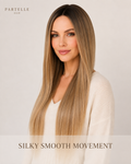 Dark Rooted Sandy Blonde Synthetic Wig – Long Straight Hair, Center Part & Lightweight Comfort Cap