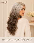 Long Two-Tone Wavy Wig – Icy Blonde & Mocha Brown, Center Part