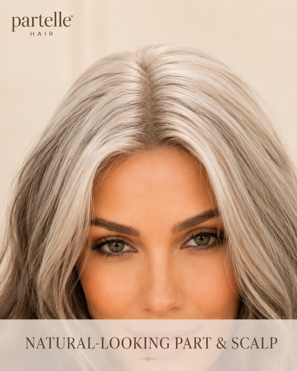 Long Two-Tone Wavy Wig – Icy Blonde & Mocha Brown, Center Part