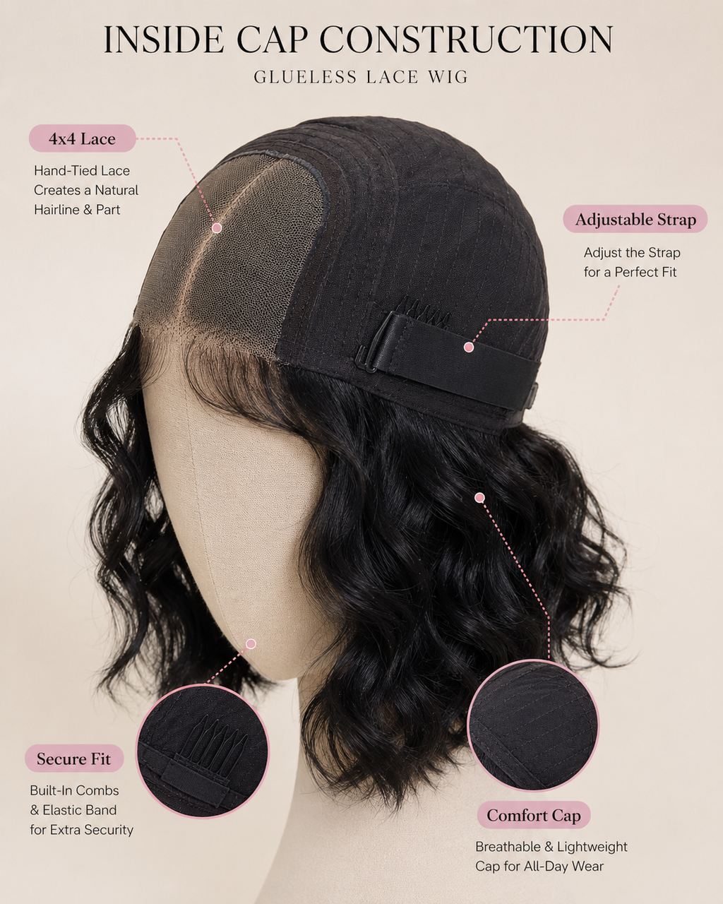 Parrucca in capelli veri “Wear and Go” senza colla – Anteriore in pizzo, 12 pollici