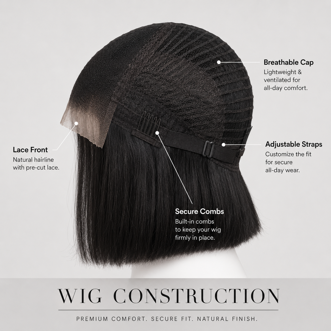 Parrucca bob liscio e squadrato con capelli 100% umani – Chiusura glueless 5x5, riga libera
