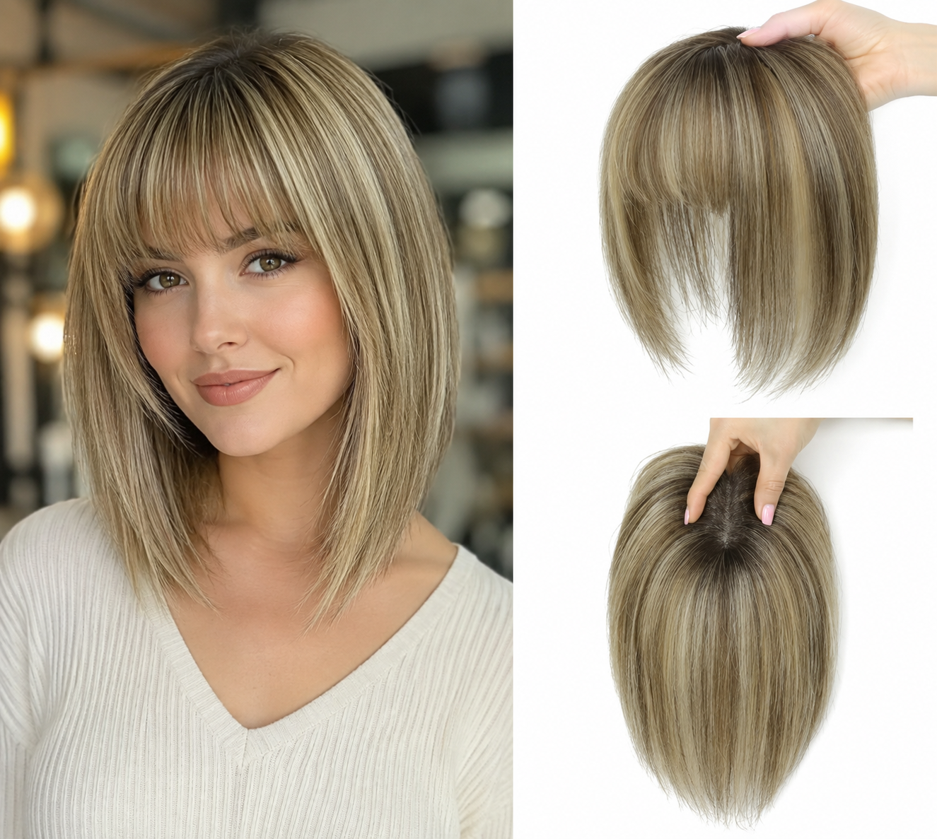 Topper di capelli sintetici da 12 pollici con frangia
