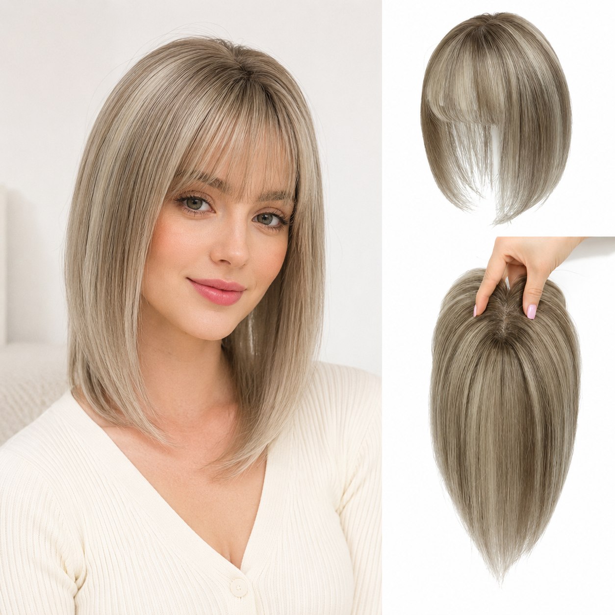 Topper di capelli sintetici da 12 pollici con frangia
