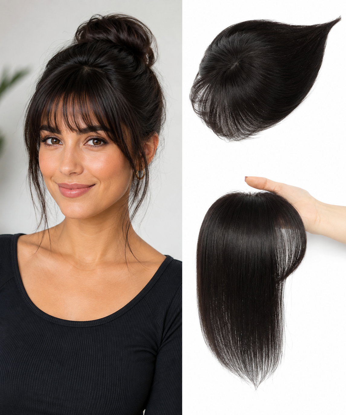 Topper di capelli sintetici da 12 pollici con frangia