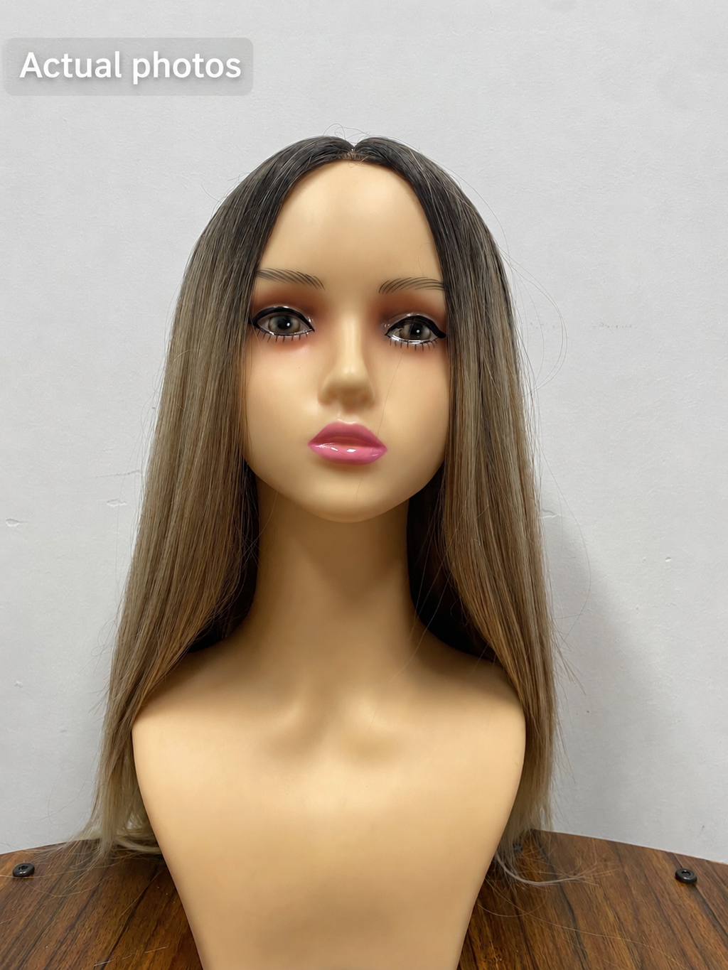 Dark Rooted Sandy Blonde Synthetic Wig – Long Straight Hair, Center Part & Lightweight Comfort Cap