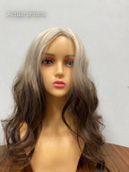 Long Two-Tone Wavy Wig – Icy Blonde & Mocha Brown, Center Part