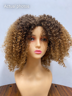 Short Curly Synthetic Wig – Honey Brown Ombre, Glueless Comfort Cap