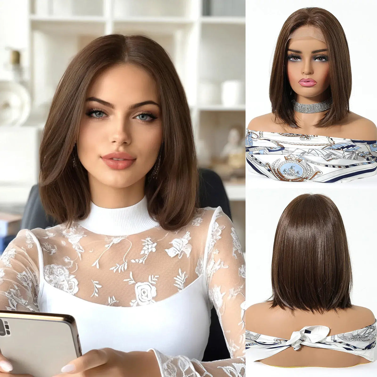 14-Inch Soft Wave Bob with Face-Framing Curtain Bangs