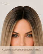 Dark Rooted Sandy Blonde Synthetic Wig – Long Straight Hair, Center Part & Lightweight Comfort Cap