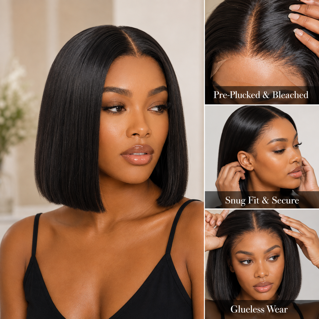 Parrucca bob liscio e squadrato con capelli 100% umani – Chiusura glueless 5x5, riga libera