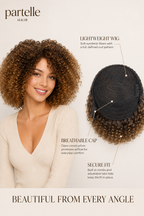 Short Curly Synthetic Wig – Honey Brown Ombre, Glueless Comfort Cap
