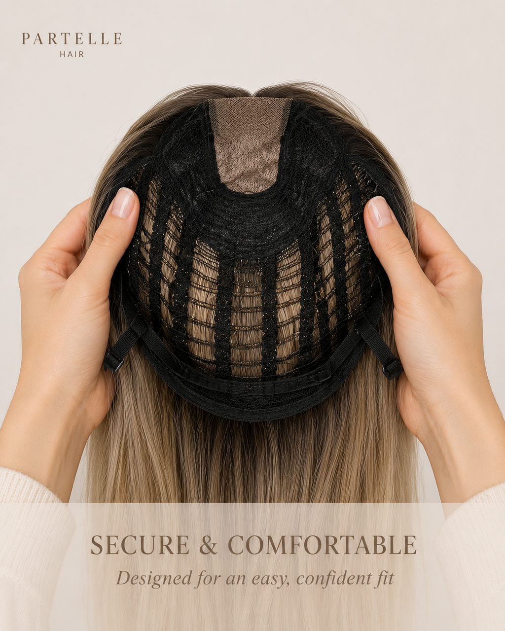 Dark Rooted Sandy Blonde Synthetic Wig – Long Straight Hair, Center Part & Lightweight Comfort Cap