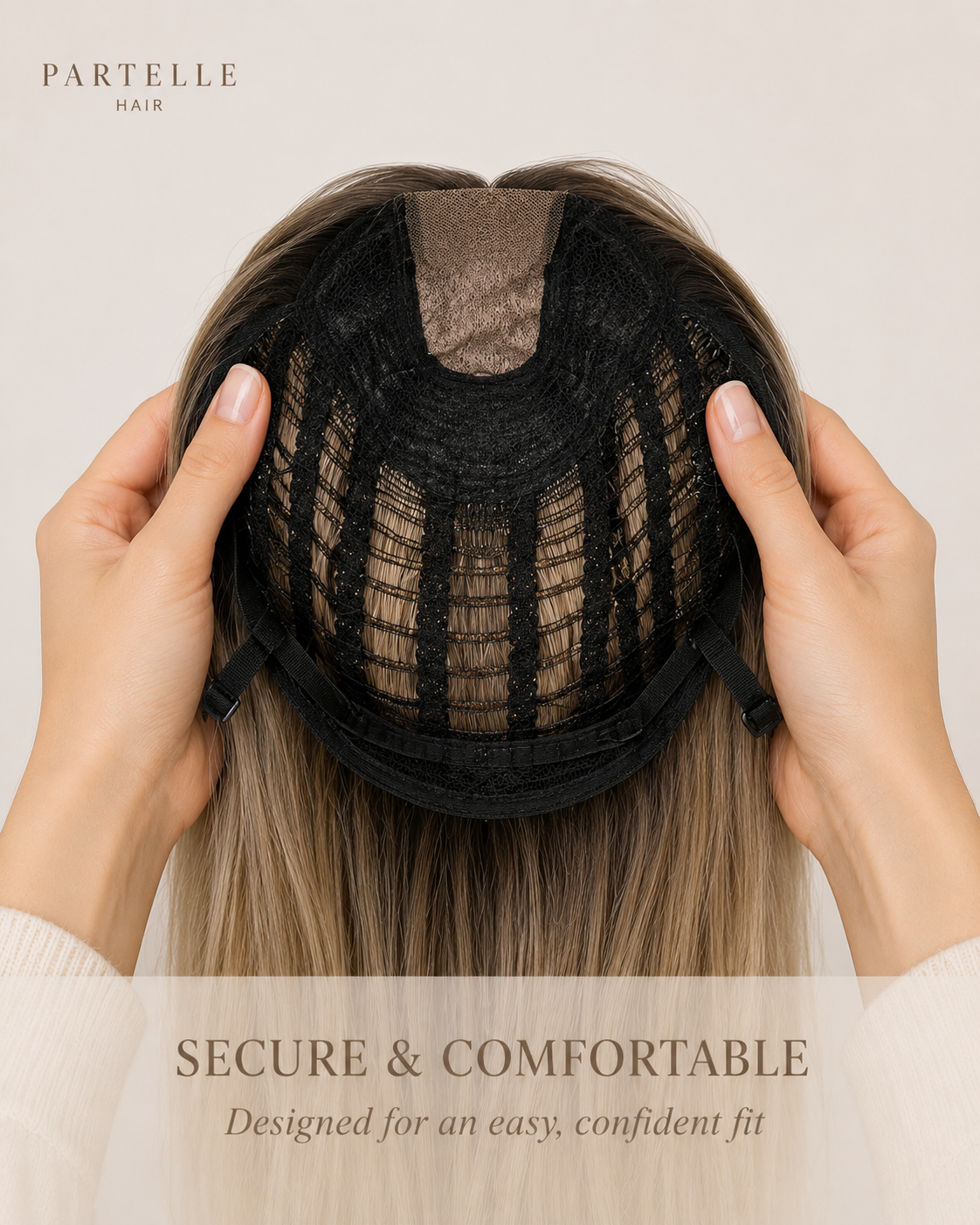 Dark Rooted Sandy Blonde Synthetic Wig – Long Straight Hair, Center Part & Lightweight Comfort Cap